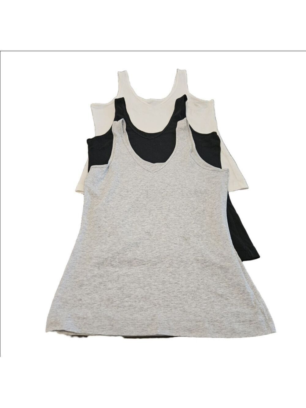 J+B Women's Set Of 3 Layering V-Neck Tank Tops, Grey, Black & White, Size XL